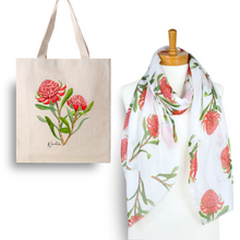 Load image into Gallery viewer, Perfect Gift for Any Occasion - Waratah White Scarf & Tote Bag | White
