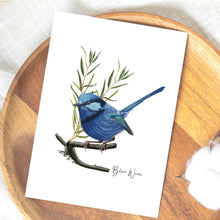Load image into Gallery viewer, Lively & Radiant Australian Native Blue Wren Poster, Tote Bag & Card Set