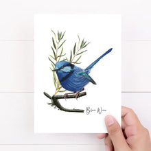 Load image into Gallery viewer, Lively & Radiant Australian Native Blue Wren Poster, Tote Bag & Card Set