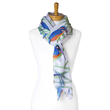 Load image into Gallery viewer, AGCS1009: White: Kingfisher Bird Scarf