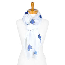 Load image into Gallery viewer, AGCS1011: White: Blue Wren Bird Scarf
