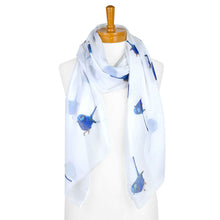 Load image into Gallery viewer, AGCS1011: White: Blue Wren Bird Scarf