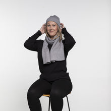Load image into Gallery viewer, THSAP1259: (2pcs) Grey Twisted Rib Stitch Scarf Beanie Set