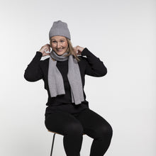 Load image into Gallery viewer, THSAP1259: (2pcs) Grey Twisted Rib Stitch Scarf Beanie Set