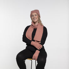 Load image into Gallery viewer, THSAP1303: (3pcs) Winter Pink Pattern Rib Knit Scarf Beanie Gloves Set