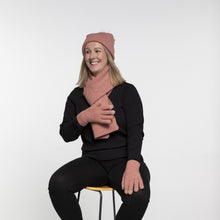 Load image into Gallery viewer, THSAP1303: (3pcs) Winter Pink Pattern Rib Knit Scarf Beanie Gloves Set