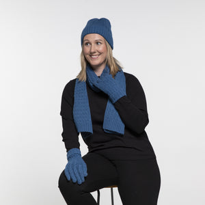 THSAP1350: (3pcs) Coral Blue Cable Knit Scarf Beanie Gloves Set