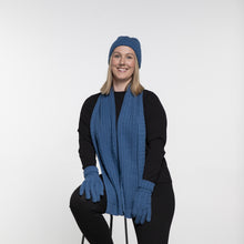 Load image into Gallery viewer, THSAP1350: (3pcs) Coral Blue Cable Knit Scarf Beanie Gloves Set
