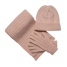 Load image into Gallery viewer, THSAP1351: (3pcs) Peach Cable Knit Scarf Beanie Gloves Set
