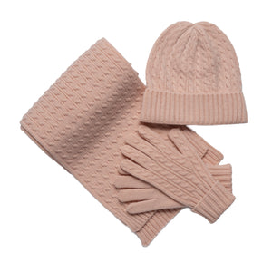 THSAP1351: (3pcs) Peach Cable Knit Scarf Beanie Gloves Set