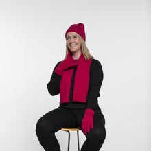 Load image into Gallery viewer, THSAP1354: (3pcs) Hot Pink Cable Knit Scarf Beanie Gloves Set