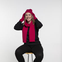Load image into Gallery viewer, THSAP1354: (3pcs) Hot Pink Cable Knit Scarf Beanie Gloves Set