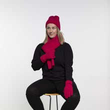Load image into Gallery viewer, THSAP1354: (3pcs) Hot Pink Cable Knit Scarf Beanie Gloves Set