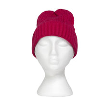 Load image into Gallery viewer, THSAP1354: (3pcs) Hot Pink Cable Knit Scarf Beanie Gloves Set
