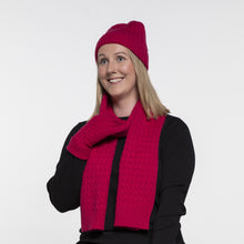 Load image into Gallery viewer, THSAP1354: (3pcs) Hot Pink Cable Knit Scarf Beanie Gloves Set
