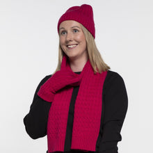 Load image into Gallery viewer, THSAP1354: (3pcs) Hot Pink Cable Knit Scarf Beanie Gloves Set