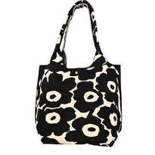 Load image into Gallery viewer, THSB1051: Black Off White: Floral Tote Bag