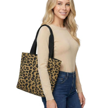 Load image into Gallery viewer, THSB1056: Tan: Leopard Jacquard Tote Bag