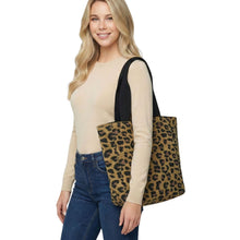 Load image into Gallery viewer, THSB1056: Tan: Leopard Jacquard Tote Bag