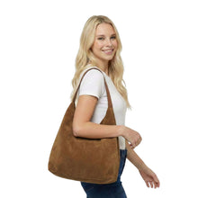 Load image into Gallery viewer, THSB1058: Camel: Faux Suede Tote Bag