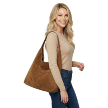 Load image into Gallery viewer, THSB1058: Camel: Faux Suede Tote Bag