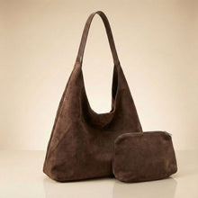 Load image into Gallery viewer, THSB1061: Brown: Faux Suede Tote Bag