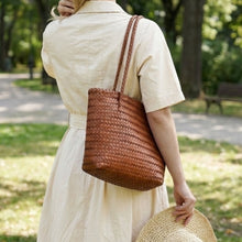 Load image into Gallery viewer, THSB1066: Cognac Brown: Basket Weave Shoulder Tote Bag