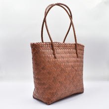 Load image into Gallery viewer, THSB1066: Cognac Brown: Basket Weave Shoulder Tote Bag