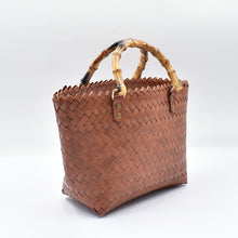Load image into Gallery viewer, THSB1067: Cognac Brown: Woven Tote Bag with Bamboo Handles