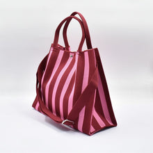 Load image into Gallery viewer, THSB1068: Burgundy: Vertical Stripe Crossbody Tote Bag