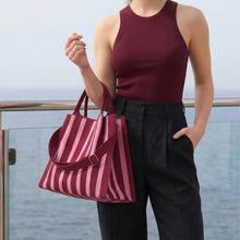 Load image into Gallery viewer, THSB1068: Burgundy: Vertical Stripe Crossbody Tote Bag