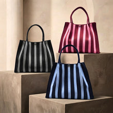 Load image into Gallery viewer, THSB1070: Grey: Vertical Stripe Crossbody Tote Bag