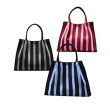 Load image into Gallery viewer, THSB1070: Grey: Vertical Stripe Crossbody Tote Bag