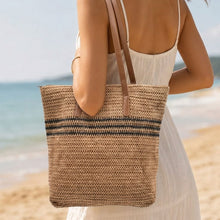 Load image into Gallery viewer, THSB1078: Camel: Lightweight Woven Shoulder Tote Bag
