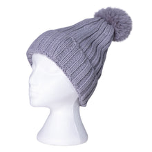 Load image into Gallery viewer, Faux Pom Pom Ribbed Beanie | Grey

