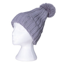 Load image into Gallery viewer, THSBE1001: Grey: Faux Pom Pom Ribbed Beanie