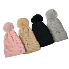 Load image into Gallery viewer, THSBE1014: Camel: (D) Braided Twist Pompom Beanie