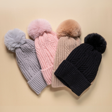 Load image into Gallery viewer, THSBE1015: Black: (D) Braided Twist Pompom Beanie