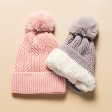 Load image into Gallery viewer, THSBE1015: Black: (D) Braided Twist Pompom Beanie