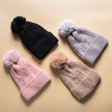 Load image into Gallery viewer, THSBE1015: Black: (D) Braided Twist Pompom Beanie