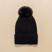 Load image into Gallery viewer, THSBE1015: Black: (D) Braided Twist Pompom Beanie