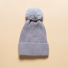 Load image into Gallery viewer, THSBE1016: Grey: (D) Braided Twist Pompom Beanie