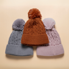 Load image into Gallery viewer, THSBE1018: (D) Burnt Orange: Cable Knit Pompom Beanie