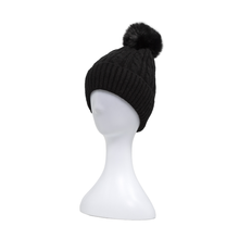Load image into Gallery viewer, THSBE1019: Black: (D) Cable Knit Pompom Beanie