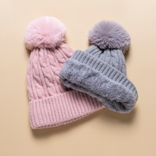 Load image into Gallery viewer, THSBE1019: Black: (D) Cable Knit Pompom Beanie