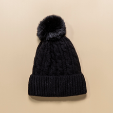 Load image into Gallery viewer, THSBE1019: Black: (D) Cable Knit Pompom Beanie - J'adore Gifts