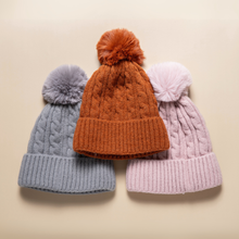 Load image into Gallery viewer, THSBE1020: Grey: (D) Cable Knit Pompom Beanie