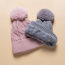 Load image into Gallery viewer, THSBE1020: Grey: (D) Cable Knit Pompom Beanie