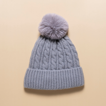 Load image into Gallery viewer, THSBE1020: Grey: (D) Cable Knit Pompom Beanie