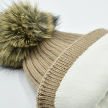 Load image into Gallery viewer, THSBE1027: Taupe: Double Layer Pom Pom Rib Knit Beanie